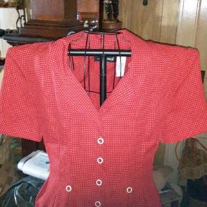 Red and white polka dot dress